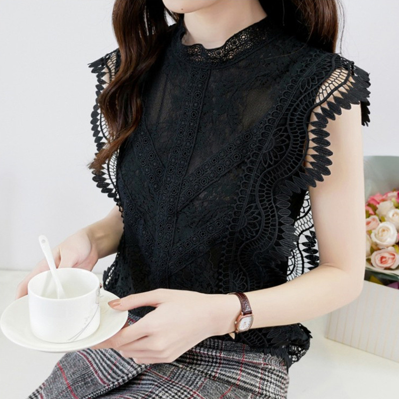 Chain Link Cutout Sleeveless Lace Top Western Style Shirt