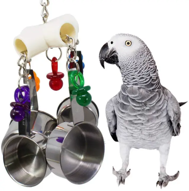 Parrot Bite Toy Stainless Steel Four pot String Silvery - Shop at LoveMi