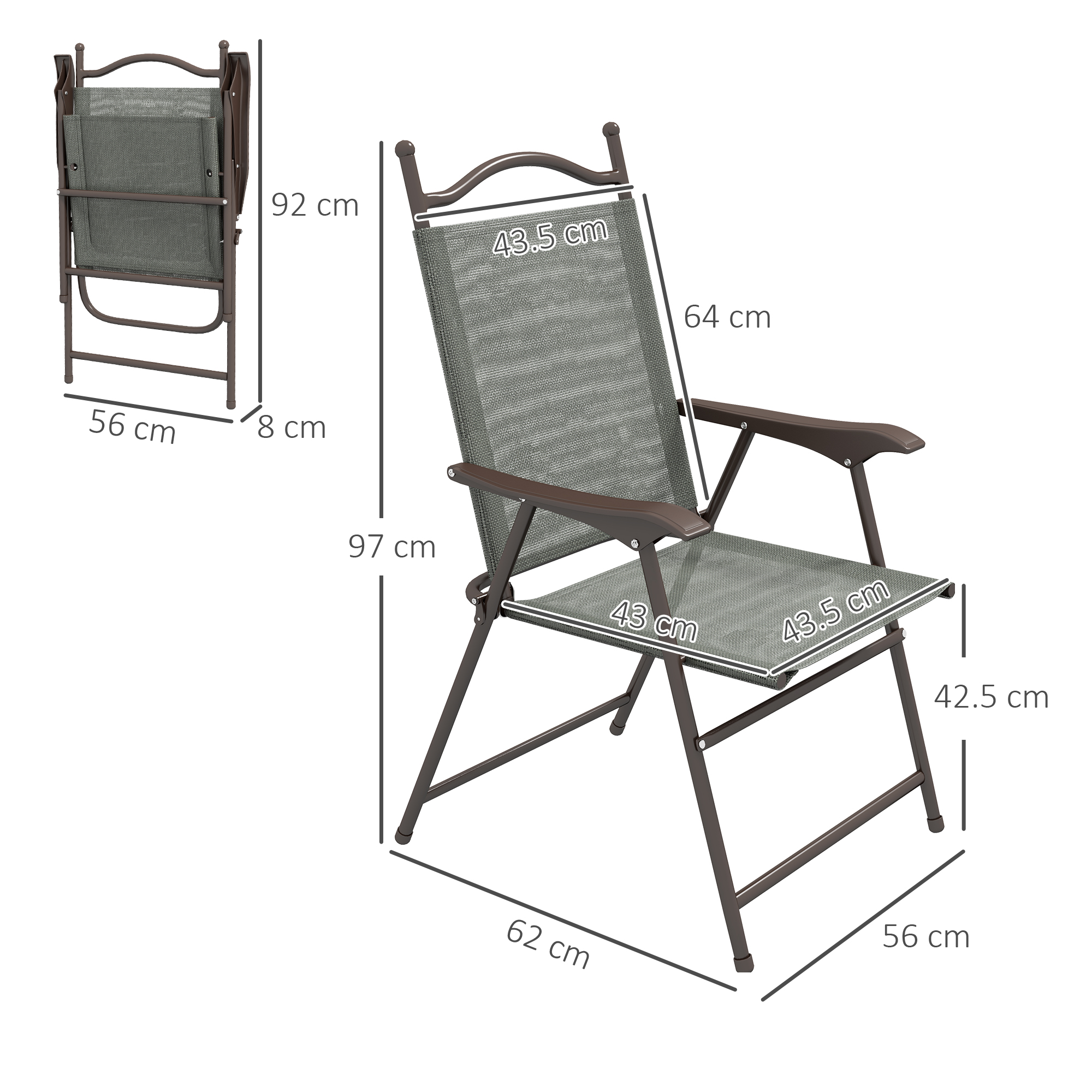 Two Foldable Garden Chair Sets, Mesh Seats-Dark Gray — image 3