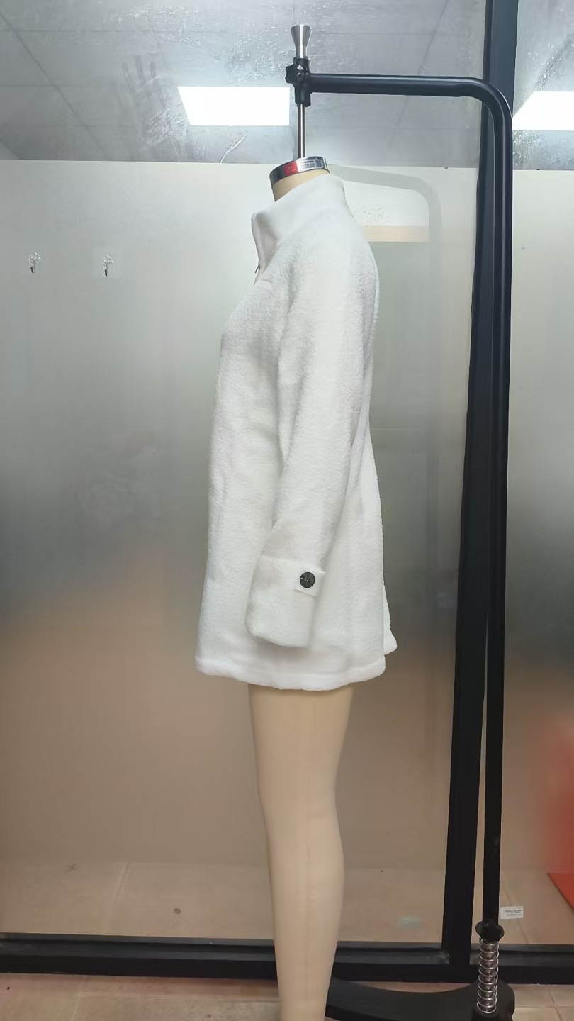 European And American Cross-border Women's New Autumn And Winter Stand-up Collar Fleece Jacket, Slim-fit, Solid Color, Fashionable And Warm Coat For Women