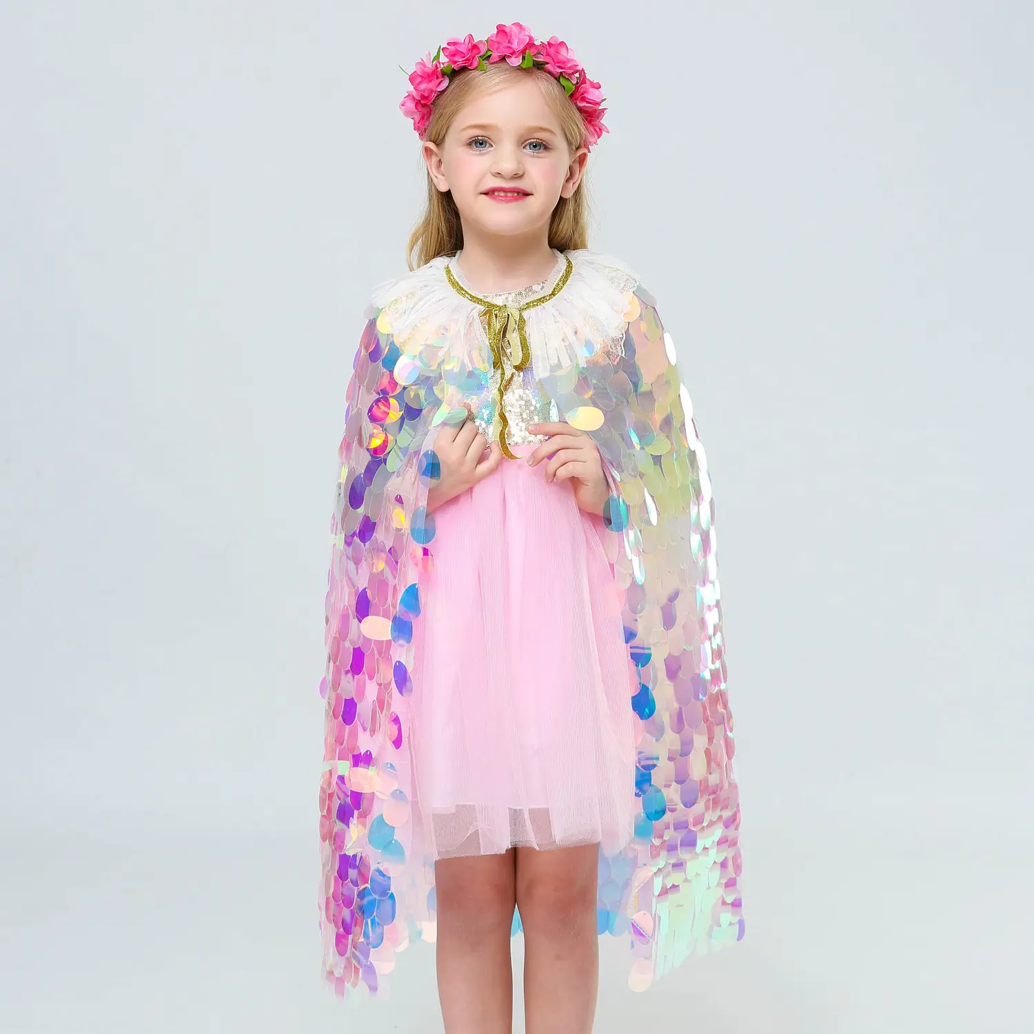 Girl Mermaid Cloak Sequin Cute Princess Sweet Cloak
