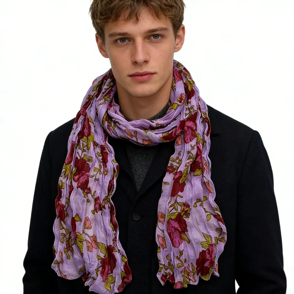 Vibrant Crinkle Magenta Printed Polyester Texture Scarf