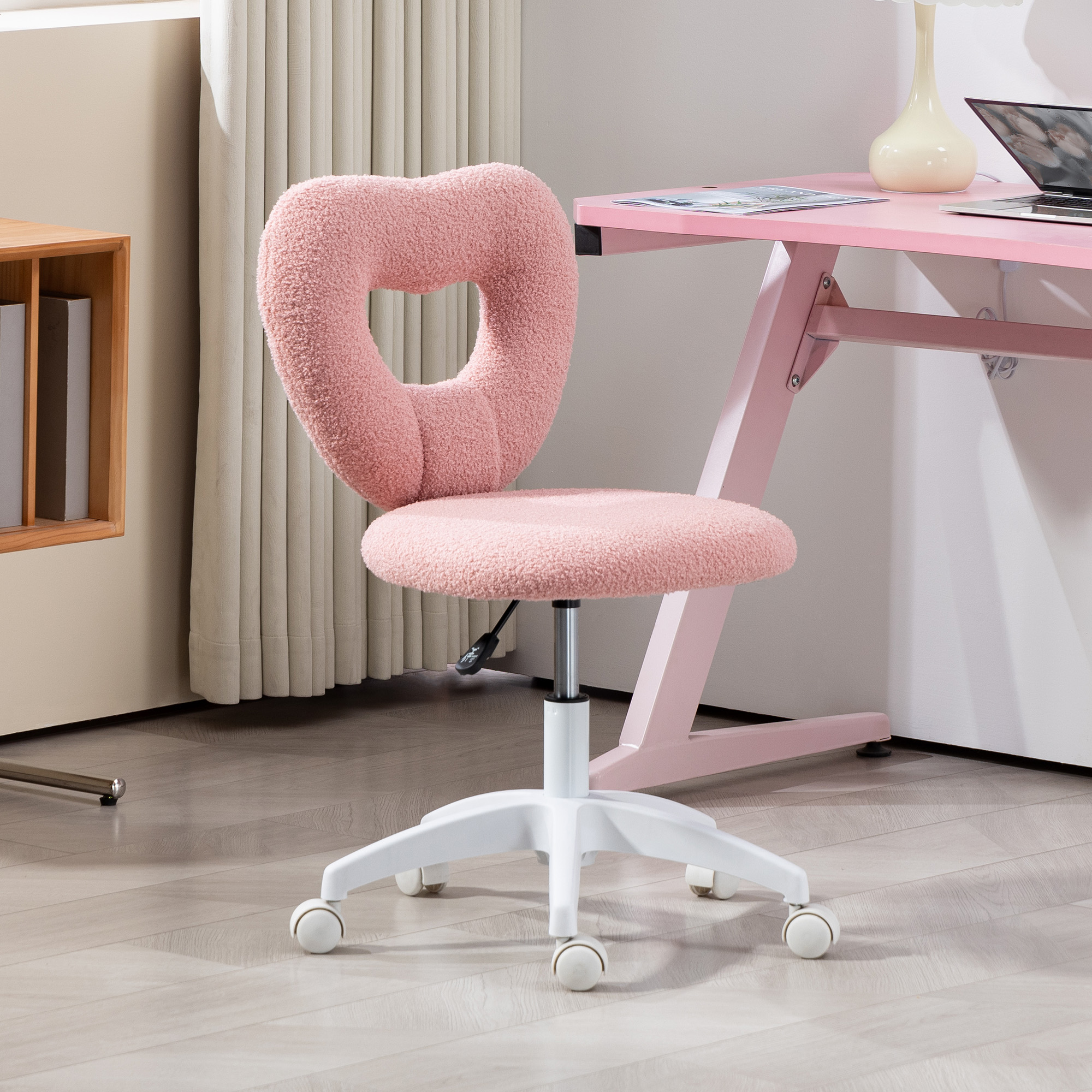 Armless Heart-shaped Computer Desk And Chair, Teddy Velvet Rotating Office — image 10