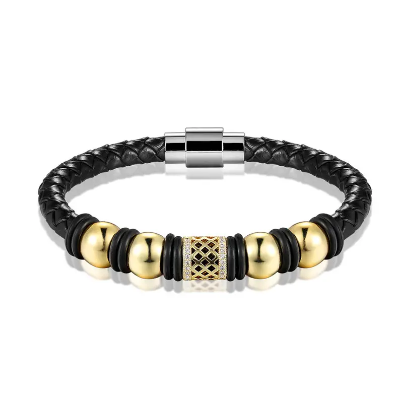 Antique Zircon Bracelet In Woven Leather