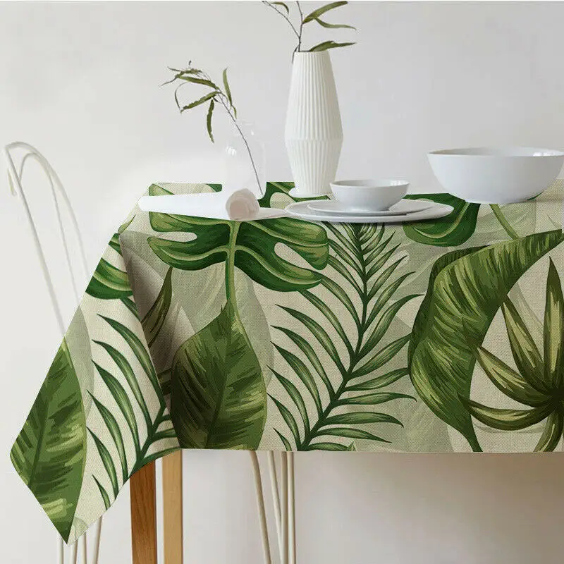 Norse Style Green Plant Leaf Tablecloth