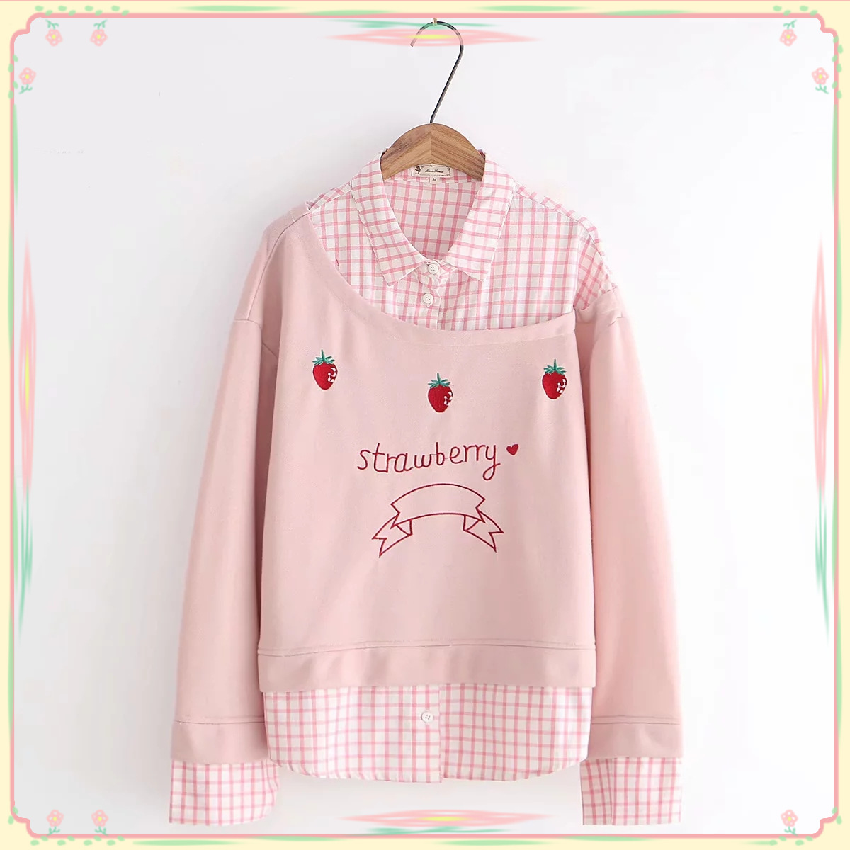 Title 1, Strawberry fake two-piece plaid sweater