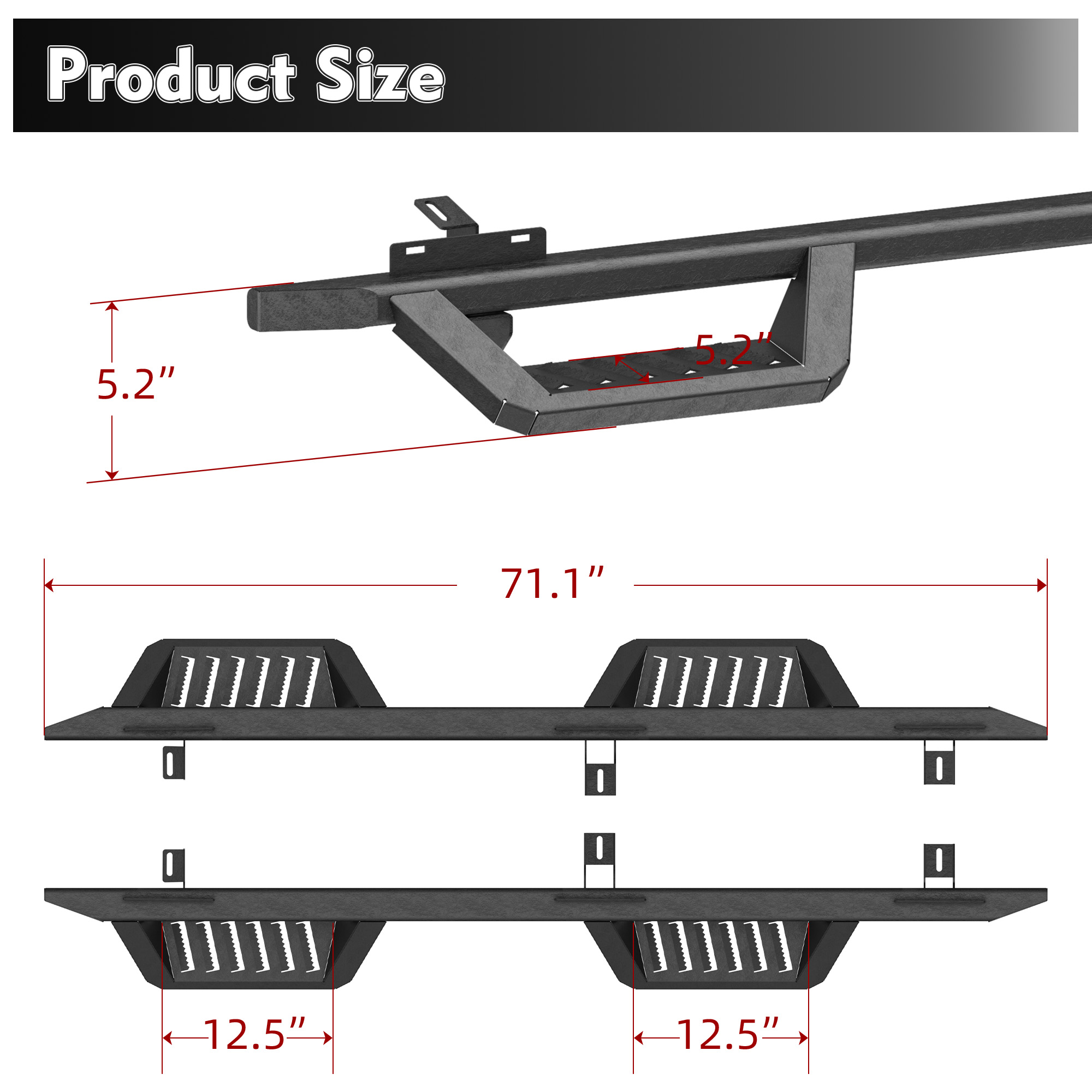 Bars Running Boards Compatible With Wrangler JK 4 Doors