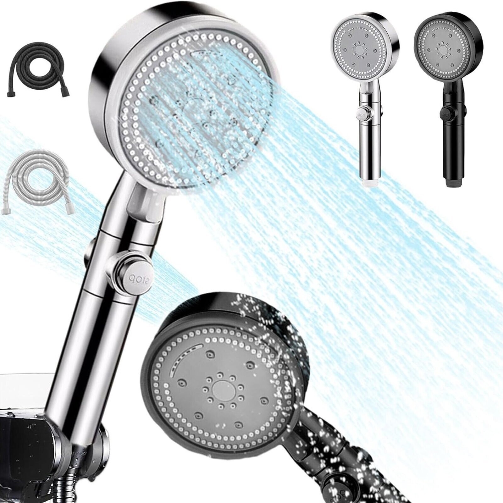 Bath Shower Head High Pressure 5 Mode Large Chrome Handset Heads Water Saving UK