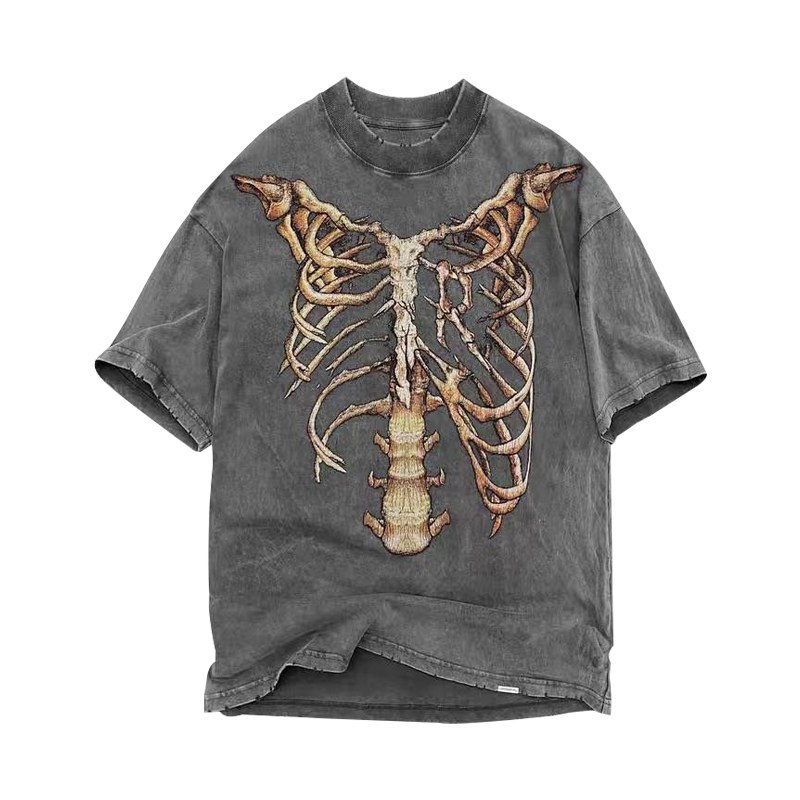 Skeleton Destruction, Washed And Worn, Trendy Loose Tide Brand High Street Short Sleeves
