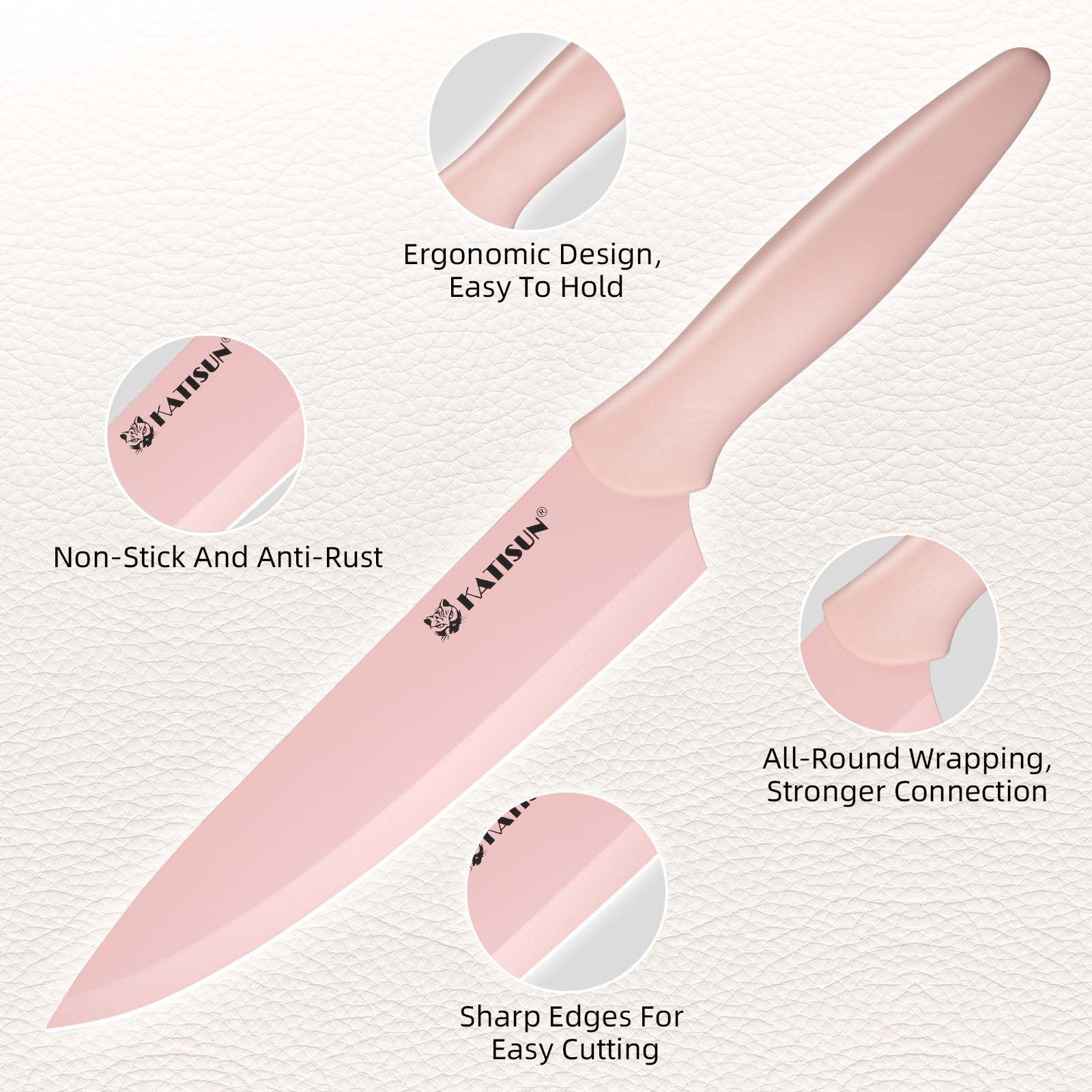 Kitchen Knife Set With Block, 14 Piece Pink Non-Stick Paint Coating Stainless Steel Knives Set, Anti-Rust And Dishwasher Safe, 12 Knives With Kitchen Shears And Block Pink 5