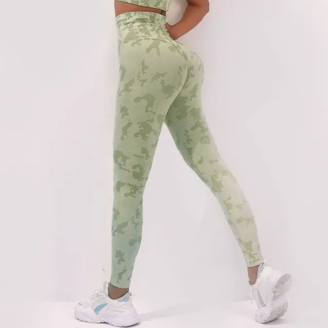 Fashion Camouflage Print Yoga Pants High Waist Seamless Leggings Stretch Butt Lift Running Sports Fitness Pant For Womens Clothing Green - Shop at LoveMi