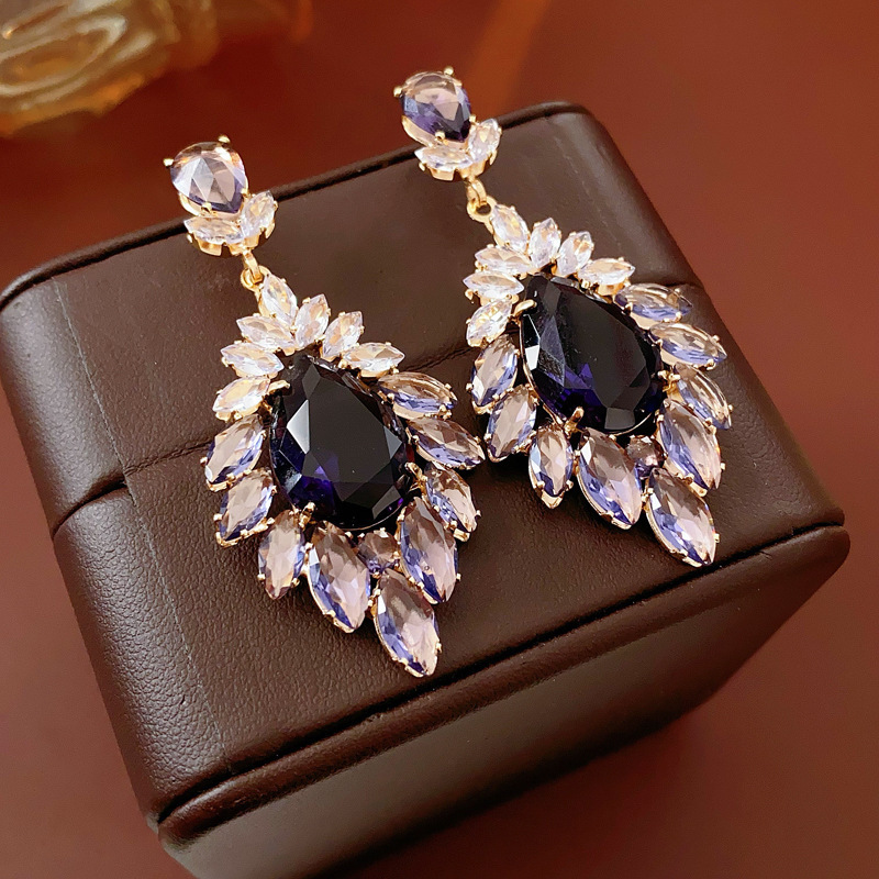 S925 Silver Post Vintage Crystal Rhombus Fringe Earrings Female Diamond Tassel Fashion