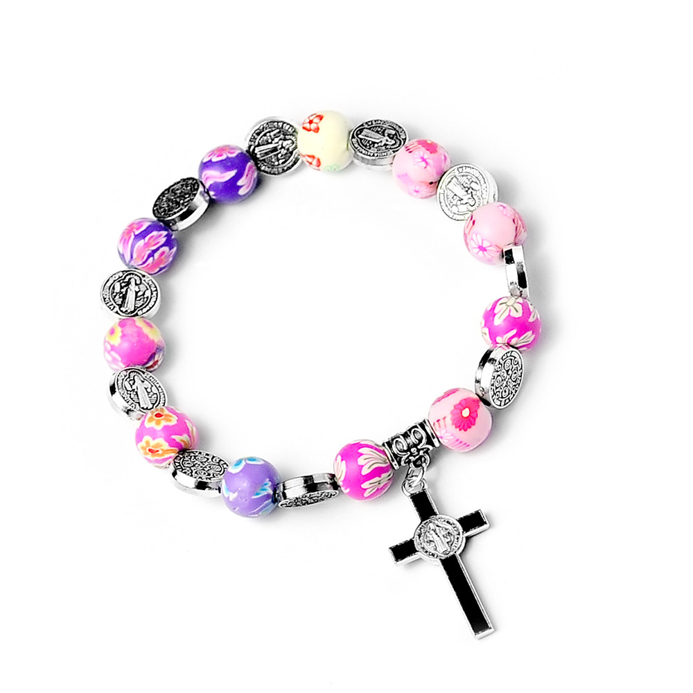 Colored Polymer Clay Cross Rosary Bracelet