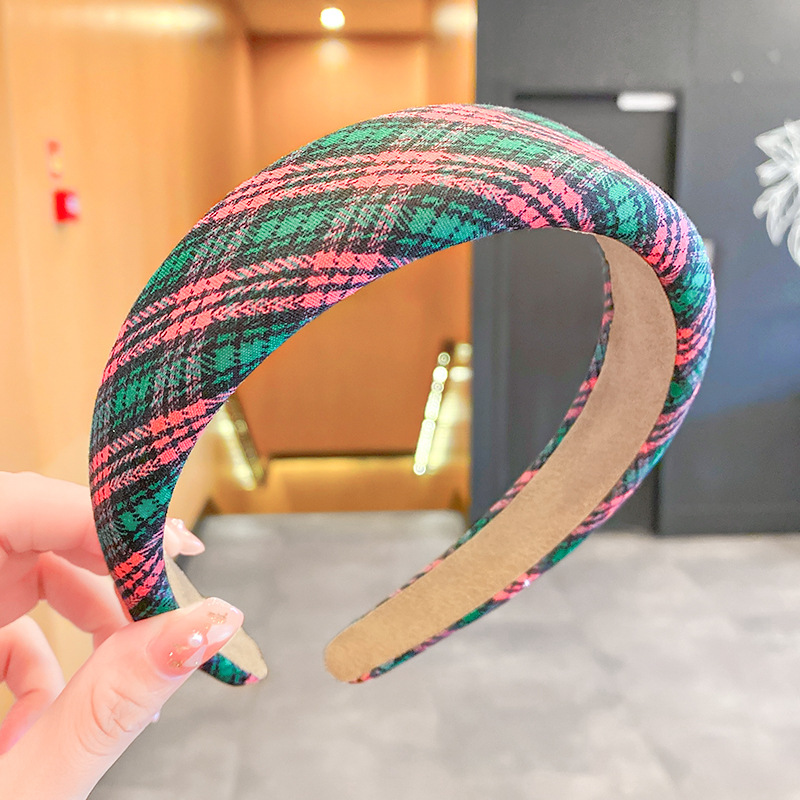 Retro College Style Sponge Headband Women Pink Green Plaid - Shop at LoveMi