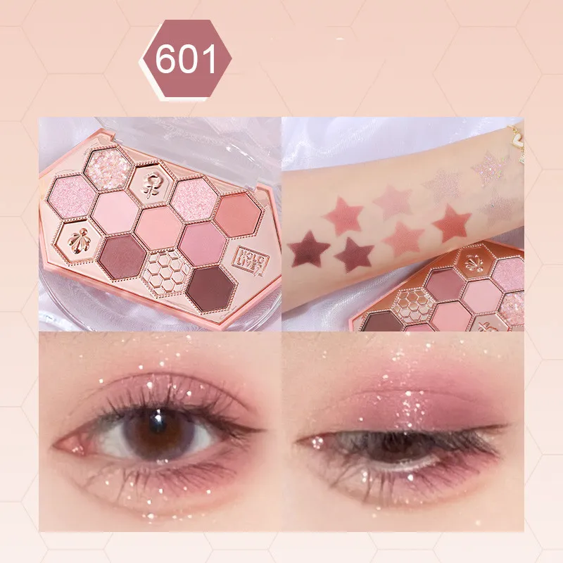 Honeycomb Diamond Eyeshadow Palette Honey Tea Orange Brown Matte Pearlescent Glitter Colour Daily - Honey Powder Brown