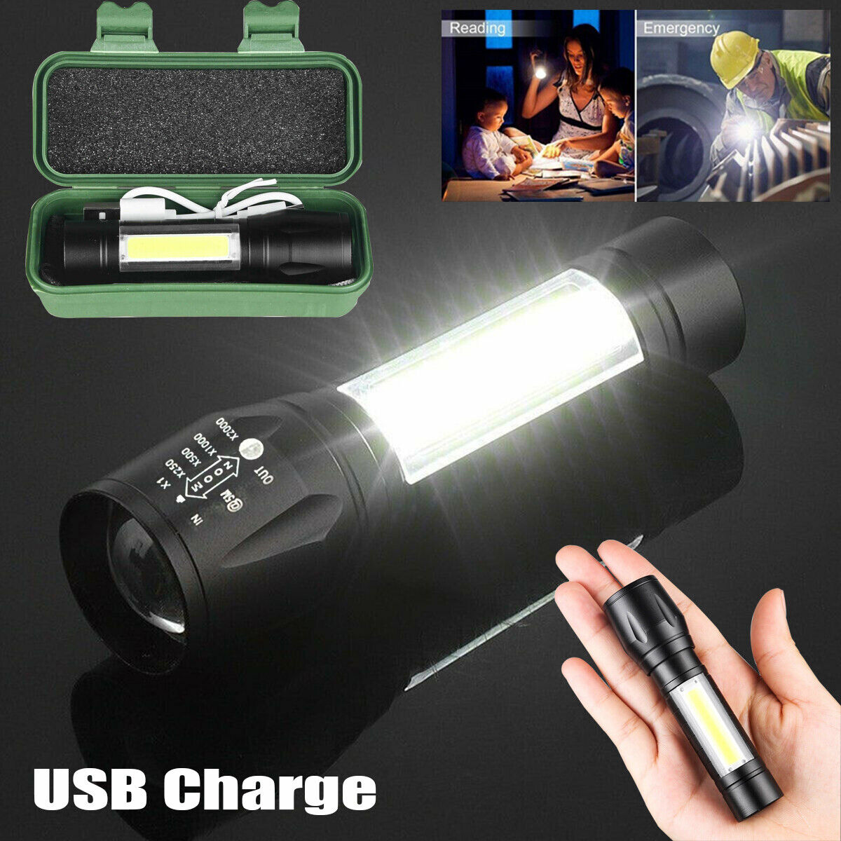 2pcs Super Bright 1500000LM Zoom Flashlight Mini LED Lamp Rechargeable Torch Box — image 5