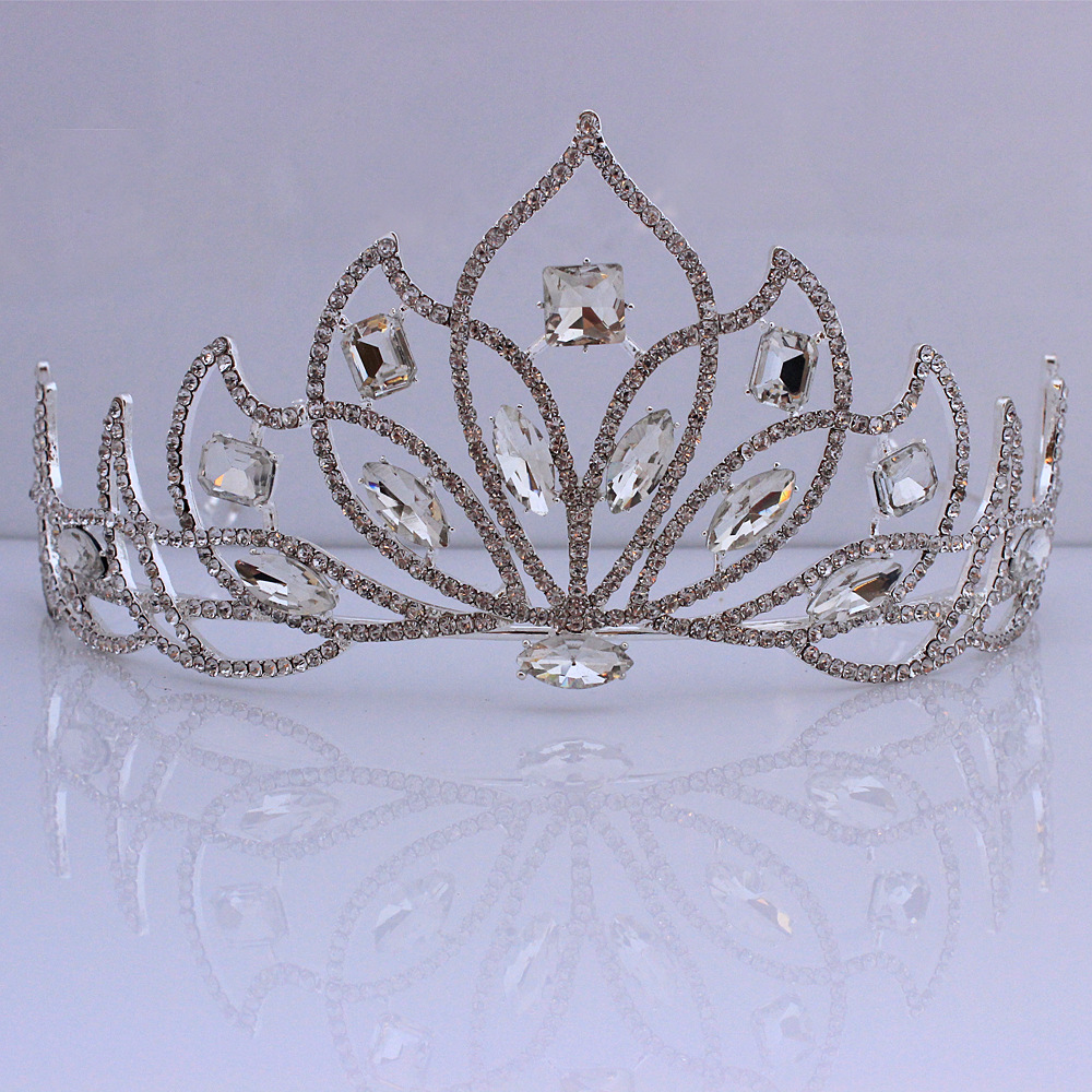 Headdress High end Simple Bridal Crown Baroque Thick Silver And White - Shop at LoveMi
