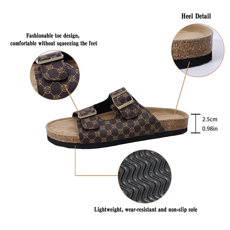 Boken Cork Slippers For Men And Women, Double Strap Double Buckle Two Word Slippers, Thick Bottom, Anti Slip, Outdoor Beach Sandals For Summer