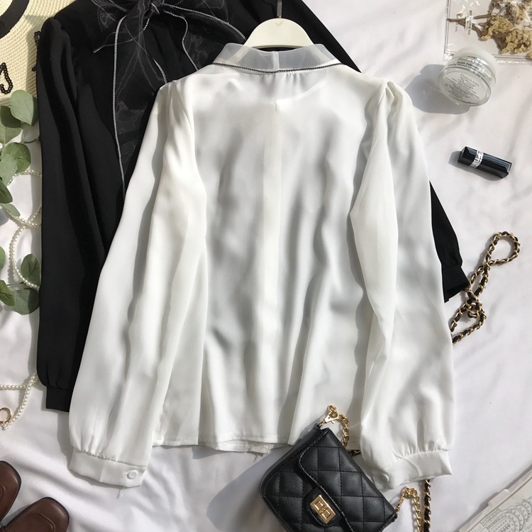 Long-sleeved Western-style Blouse With Bow Princess