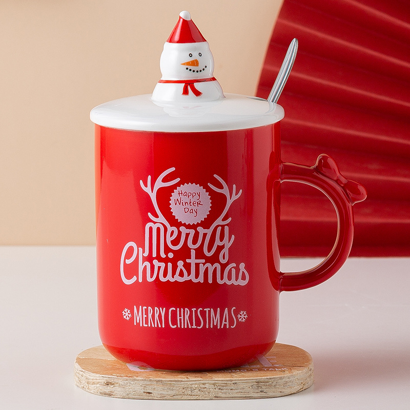 Title 5, Christmas Gift Ceramic Cup With Lid Spoon Creative