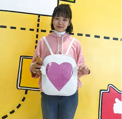 Transparent Cute Heart Window Soft Girl Backpack Transparent - Shop at LoveMi