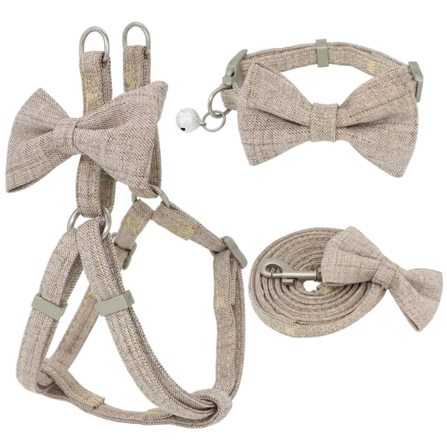 Dog Harness Leash Collar Set Adjustable Soft Cute Bow Khaki 3Pieces Set - Shop at LoveMi