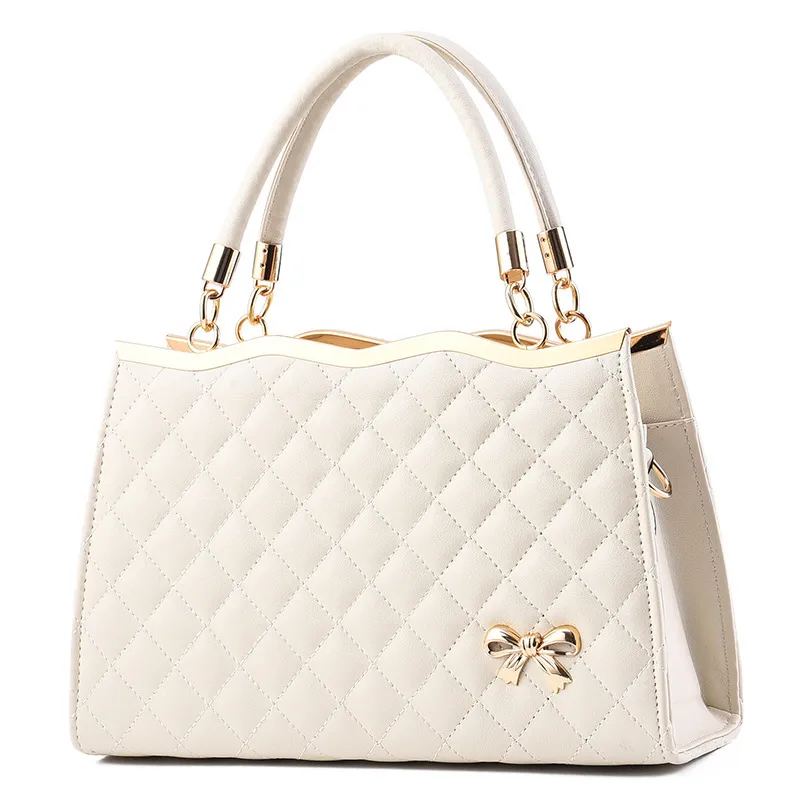 Female Bag Spring New Embroidered Rhombus Ladies Handbag Foreign Trade Big Bag Shoulder Messenger Bag Delivery - White