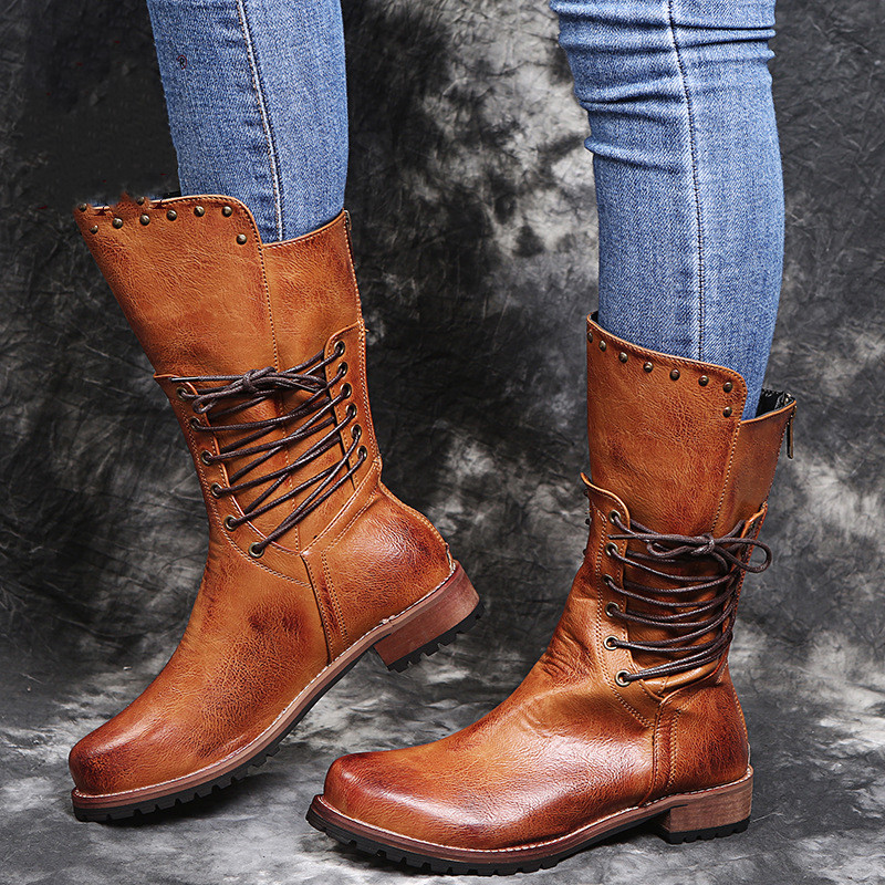 Large Size Low Heel Polished Women's Boots