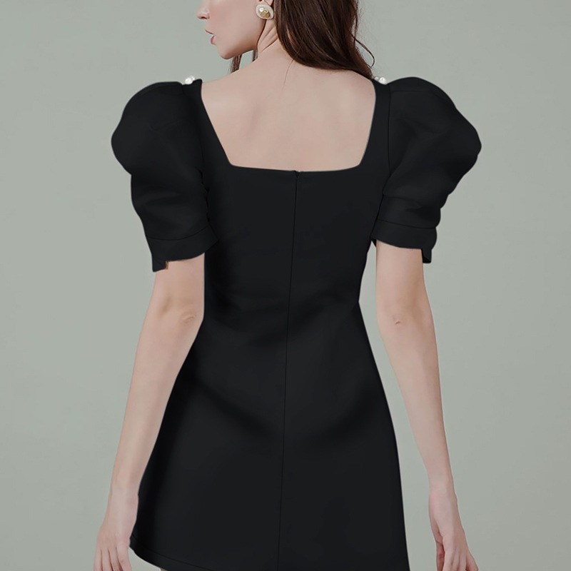 Elegant Black Square Neck Dress