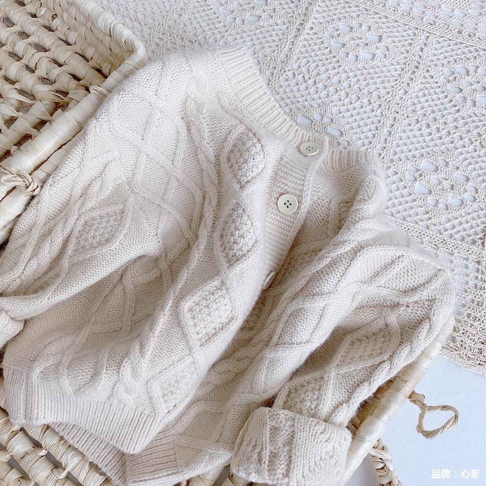 Boy Korean Style Handsome Solid Color Diamond Cardigan Sweater