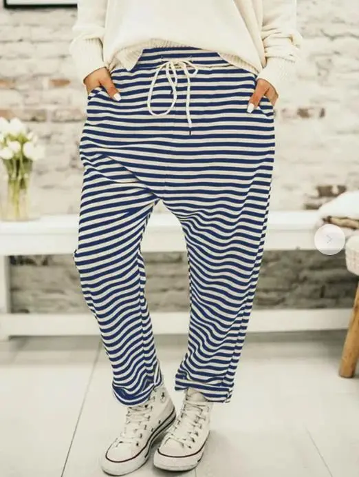 Women's Elastic Waist Drawstring Slacks Blue - Shop at LoveMi