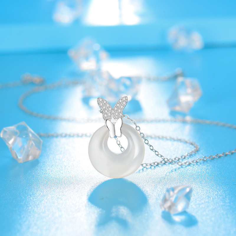 Butterfly Love Peace Buckle Hetian Jade Necklace