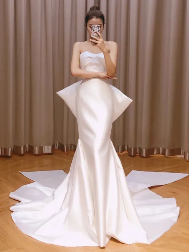 The New Small Trailing Temperament Trailing Simple And Thin Mermaid Wedding Dress White - Shop at LoveMi