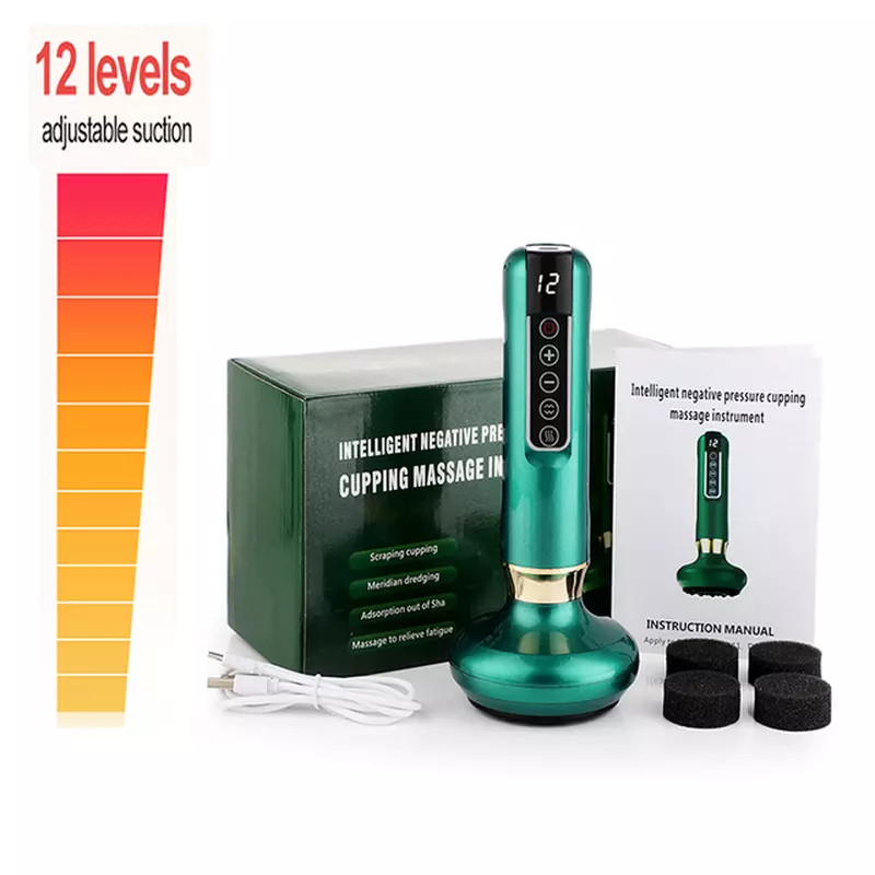 12 Levels Electric Cupping Massager Vacuum Suction GuaSha Anti Cellulite Beauty  Green