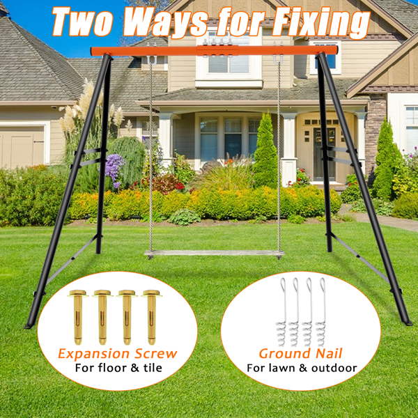 Swing Sets For B Ackyard, Swingset Outdoor For Kids, Toddler Porch Swing, Metal A-Frame Swing Stand For Indoor, A Dult B Ackyard Swing Frame, Easy To Assemble, Orange  Without Swing