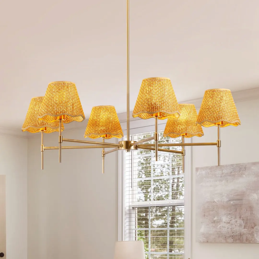 Boho Rattan Chandelier 6-Lights Rustic Industrial Pendant