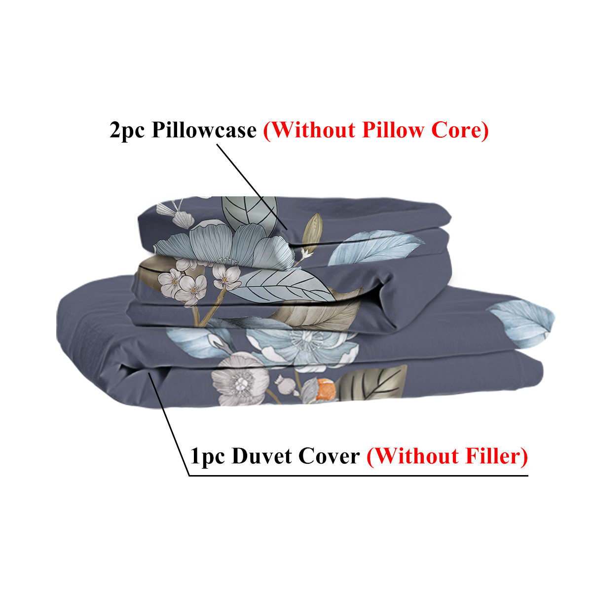 Floral Duvet Cover Set 3 Pieces Bed In A Bag, Flower Print On Blue Bedding Set, Soft Microfiber Bedding Set For All Season