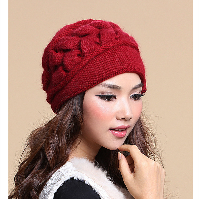 Women's Autumn And Winter Wool Double Layer Warm Knitted Rabbit Fur Hat
