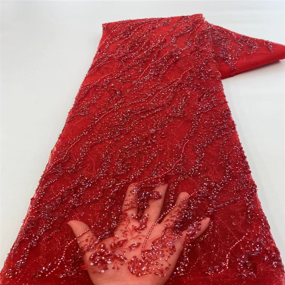 Fashion Wave Stripe Sequins Wedding Dress Lace Mesh Fabric - Image 5