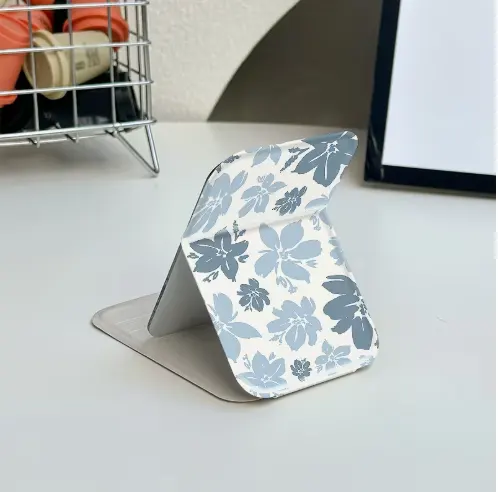Blue Floral Folding Compact Mirror