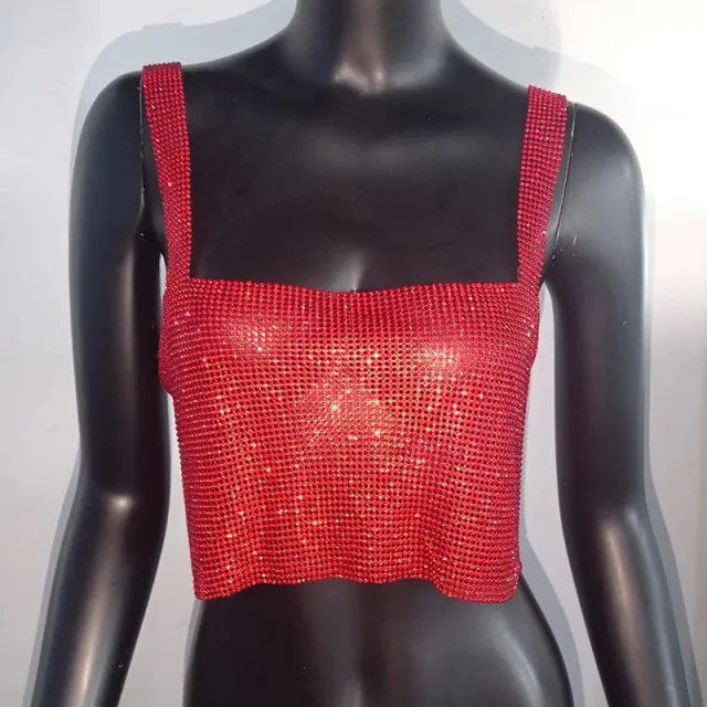 Bling Rhinestones Party Crop Top Full Diamonds Sequins Top Figure3 M - Shop at LoveMi