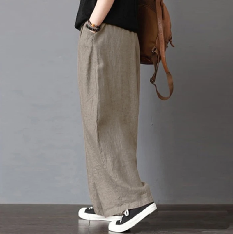 Title 7, Pantaloni donna ampi in cotone e lino con tasch...