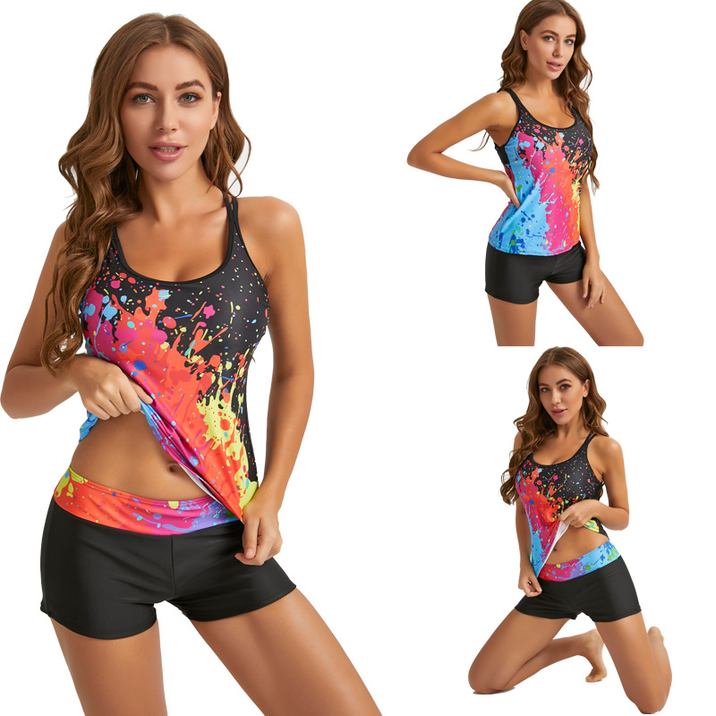 Contrast Graffiti Print Suspender Swimsuit