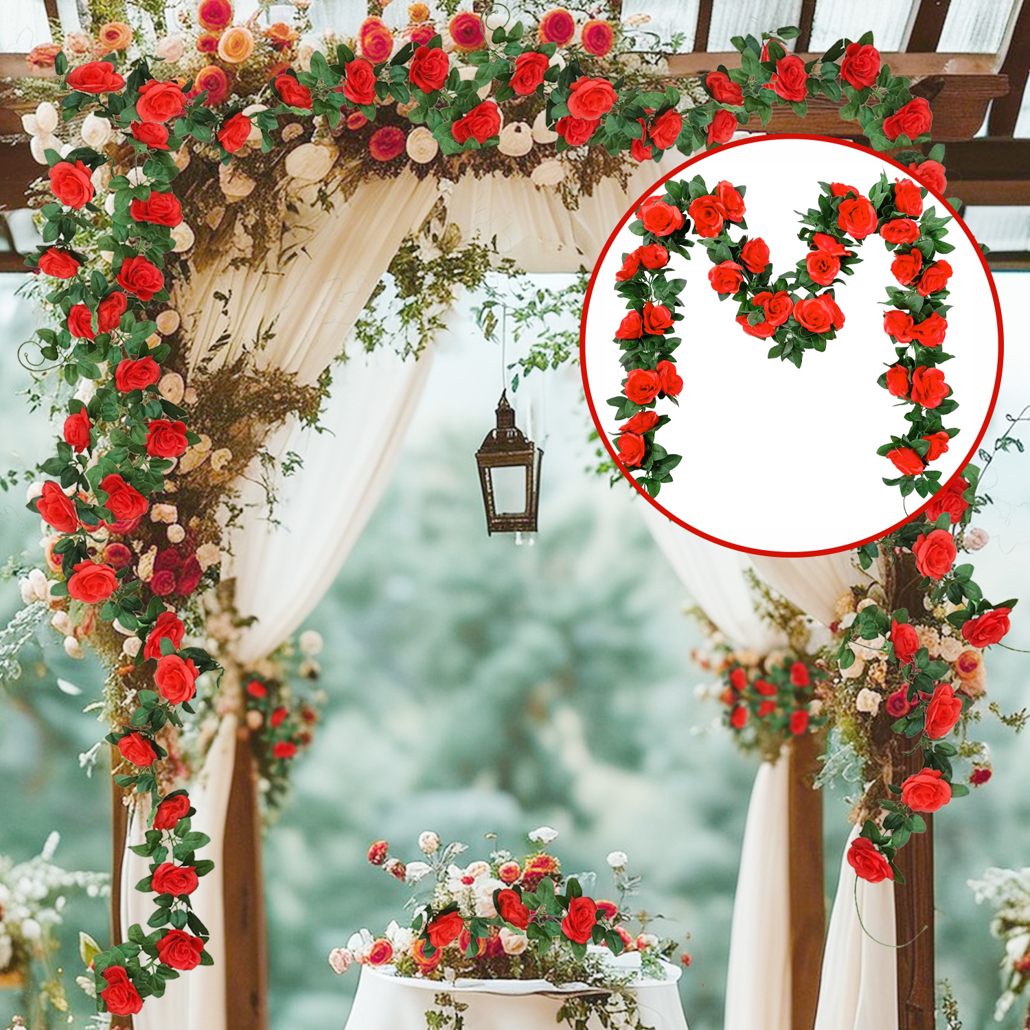 2 Artificial Rose Vine Flowers 16 FT Hanging Garland, Includes Roses And Ivy Leaves, Made Of Silk, Perfect For Weddings, Home, Garden Decor, Valentine's Day, And Anniversary Celebrations