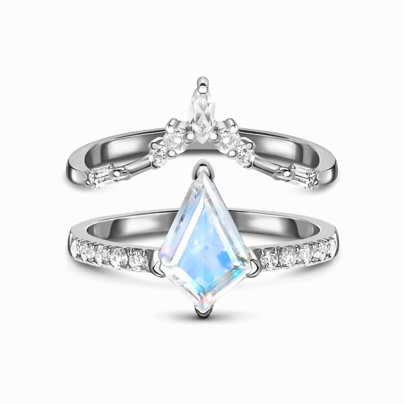 Sterling Silver Waterdrop Set Diamond Ring Women's Double Layer Niche Design