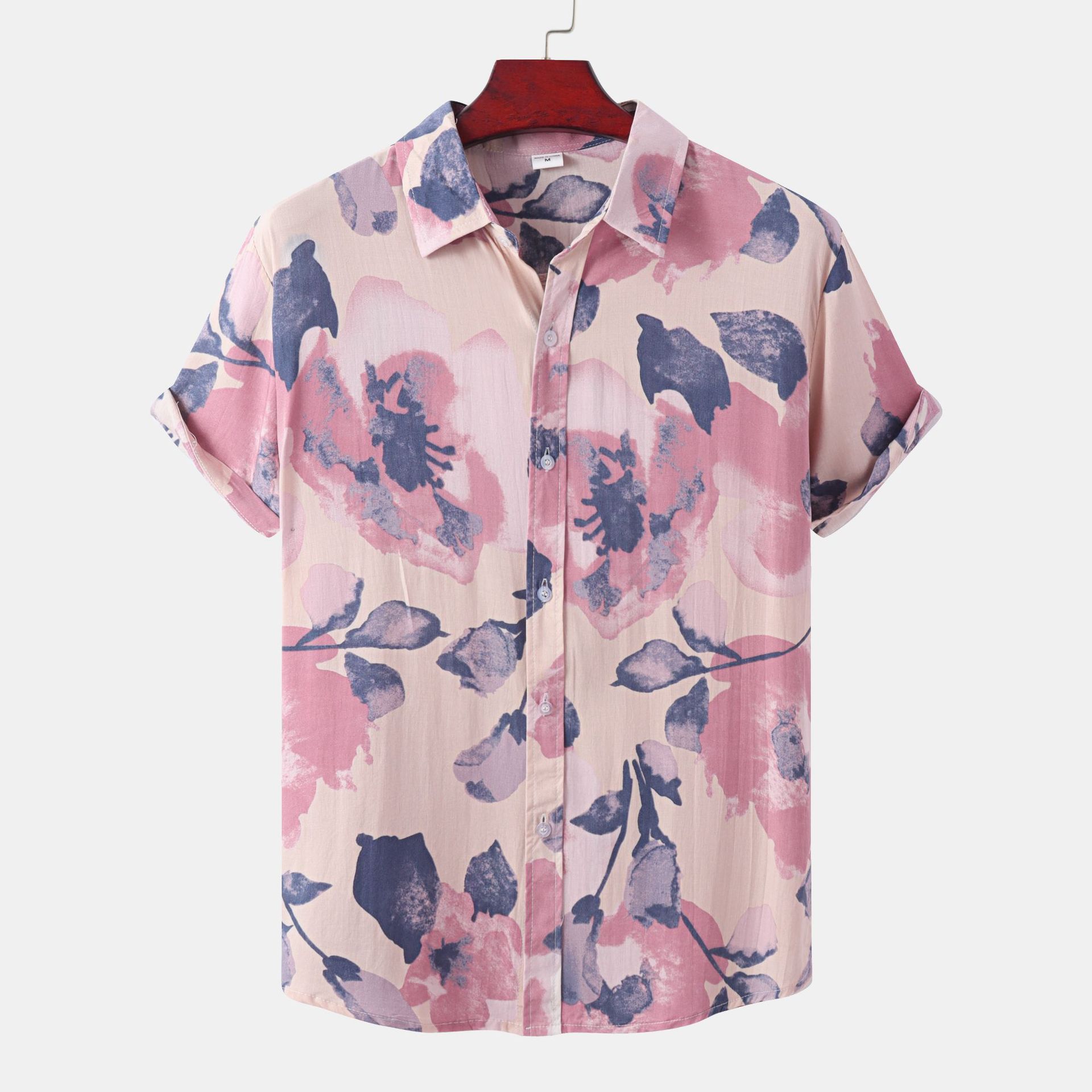 Title 3, Camisa floral masculina com lapela e manga curt...