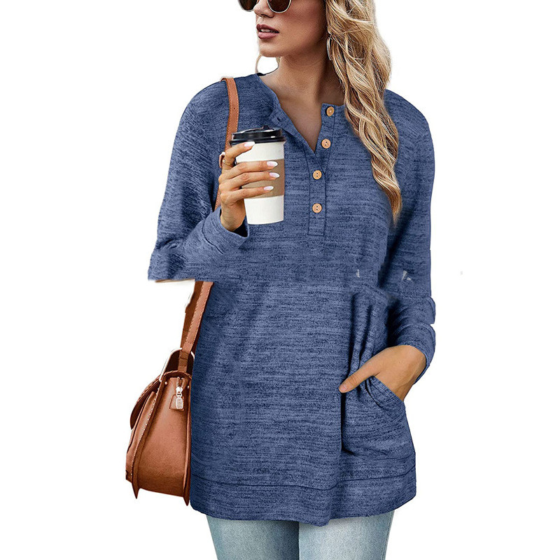 Title 5, Solid Color Long-sleeved Round Neck Pullover Bu...