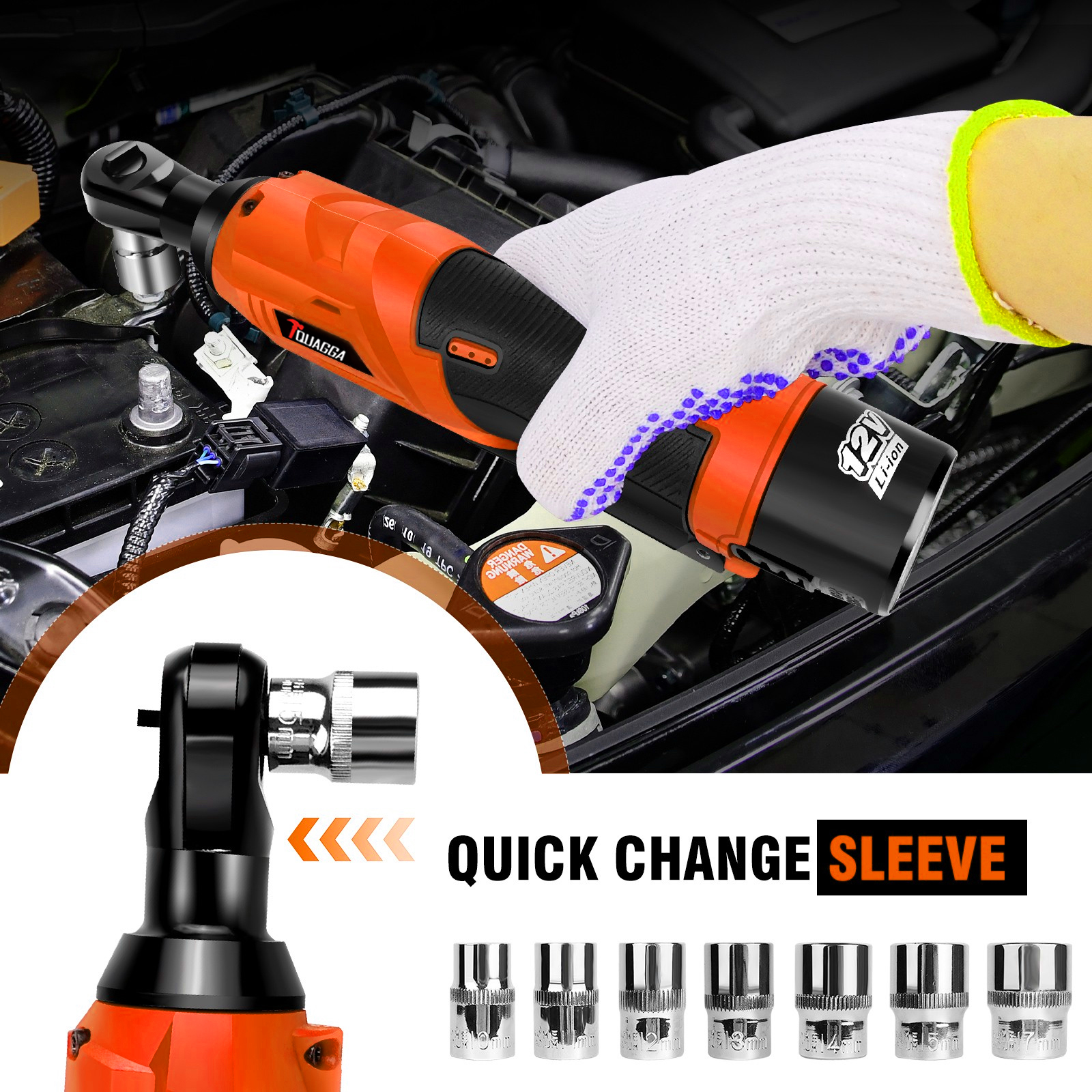 Cordless Electric Ratchet Wrench, 90 Angle 200NM 38, 12V, 2 Batteries, Quick — image 2