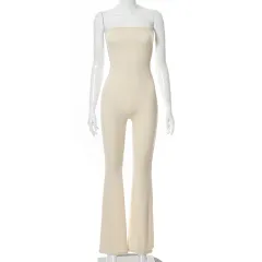 New Solid Colour Sleeveless Lace-up Backless Fashion Casual Women's Jumpsuit - Beige - View 1