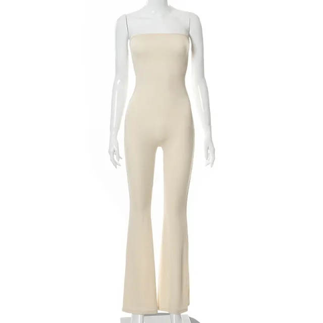 New Solid Color Sleeveless Lace up Backless Fashion Casual Women's Jumpsuit Beige - Shop at LoveMi